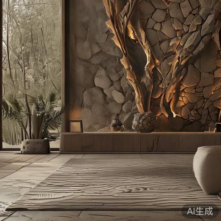 石头画电视墙，自然家居风