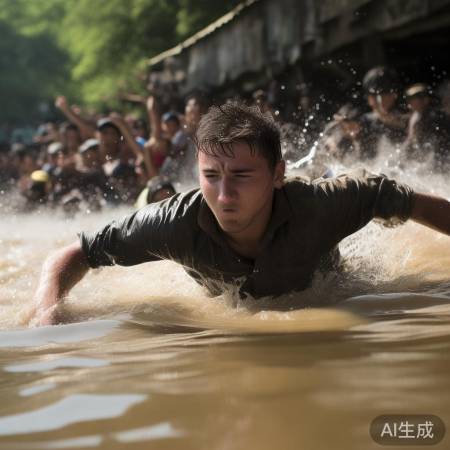 英勇救童，两度入水